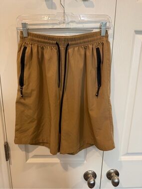 Source Unknown Men's Athletic Drawstring Shorts in Brown with Black Trim